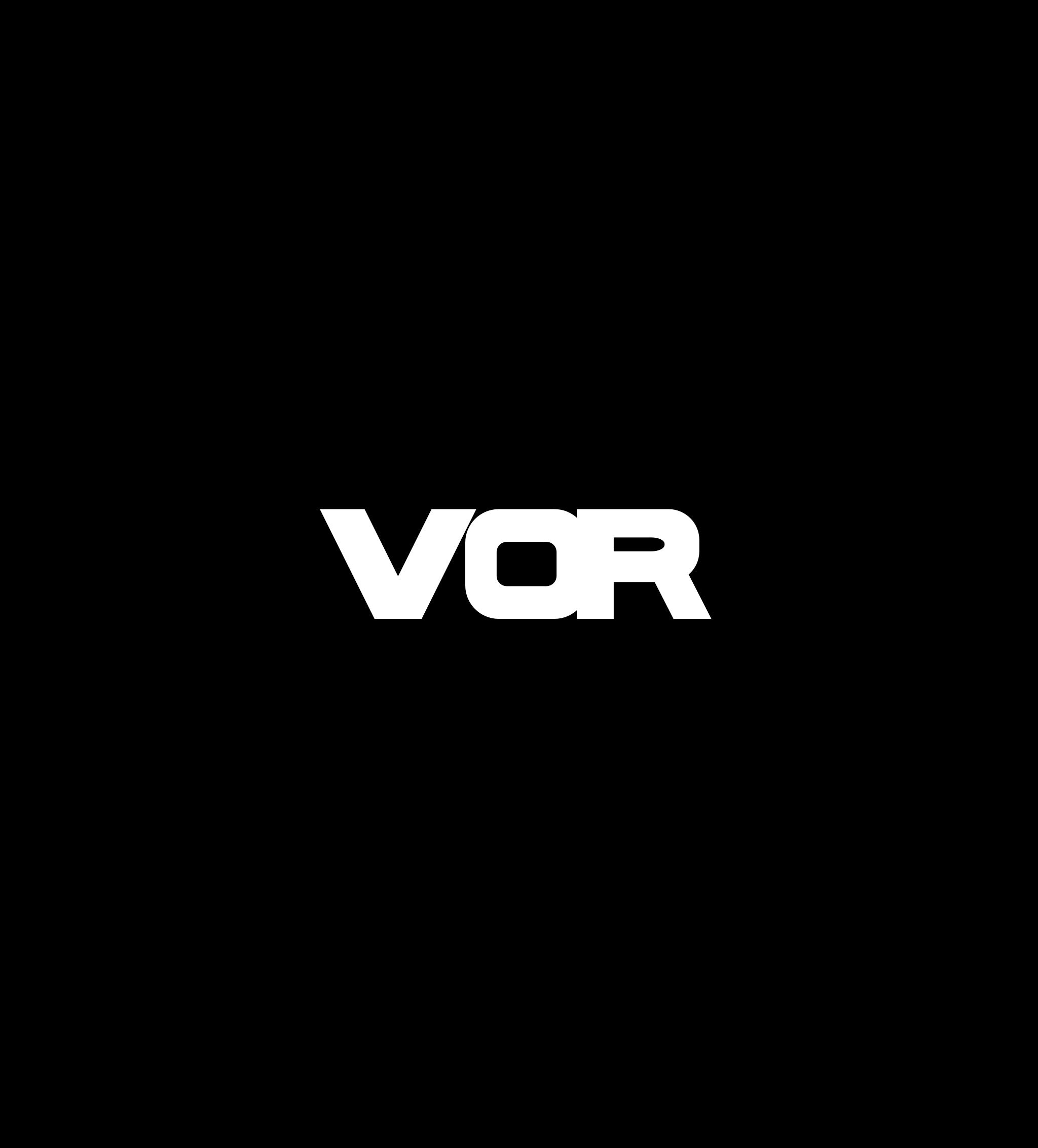 White 'VOR' logo on a black background